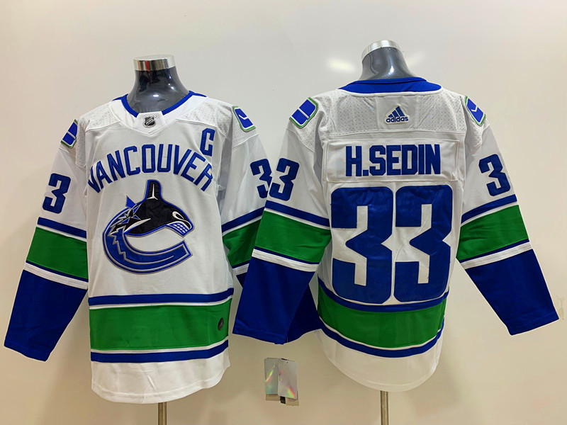 Mens Vancouver Canucks Retired Player #33 Henrik Sedin adidas White away Player Jersey